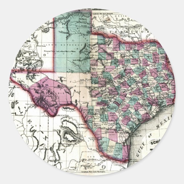 Sticker Rond Carte de l'ancien Texas de 1866 (Devant)