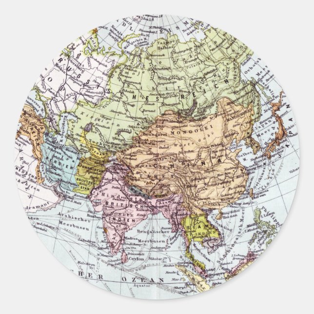 Sticker Rond Carte de l'Asie au XIXe siècle (Devant)