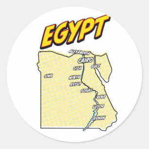 Sticker Rond Carte de l'Egypte illustrée par Pop Art