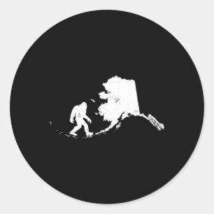 Sticker Rond Carte de l'état de l'Alaska Bigfoot Sasquatch Homm