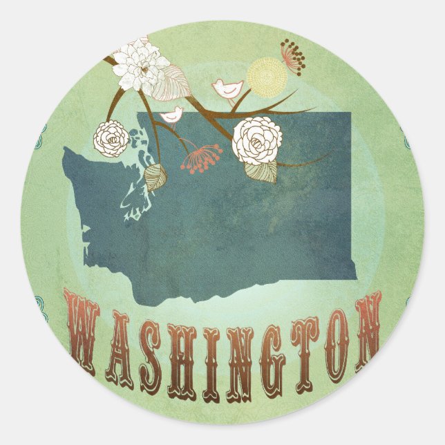Sticker Rond Carte de l'État de Washington - Vert (Devant)