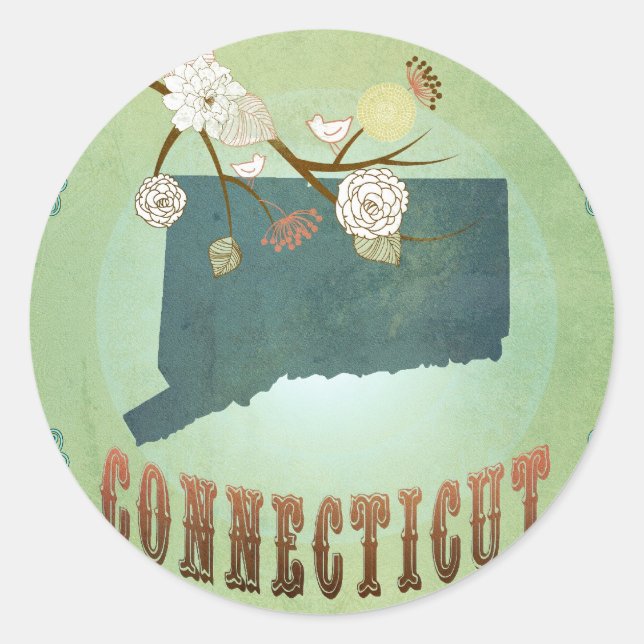 Sticker Rond Carte de l'état du Connecticut - Vert (Devant)