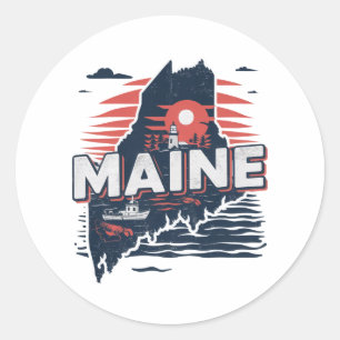 Sticker Rond Carte de l'État du Maine USA Voyage Vintage