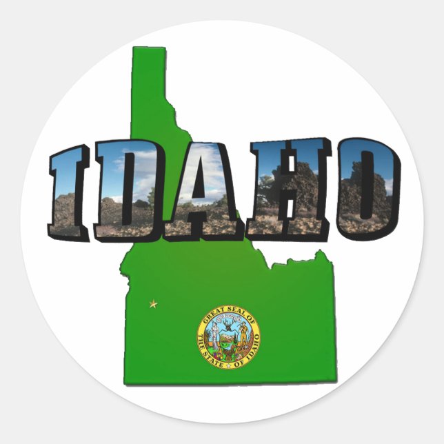Sticker Rond Carte de l'Idaho, joint et texte d'image (Devant)