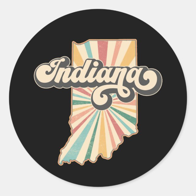 Sticker Rond Carte de l'Indiana Retro | Conception de l'état vi (Devant)