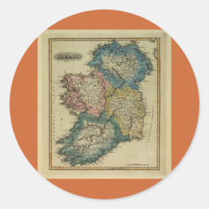 Sticker Rond Carte de l'Irlande 1823 par Lucas Fielding Jr