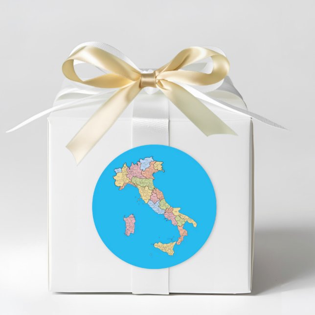 Sticker Rond Carte de l'Italie Bleue (Map of Italy Blue Sticker - Italian heritage gifts and favors)