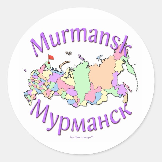 Sticker Rond Carte de Mourmansk Russie (Devant)