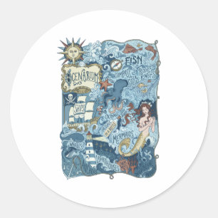 Sticker Rond Carte de navigation nautique vintage compas