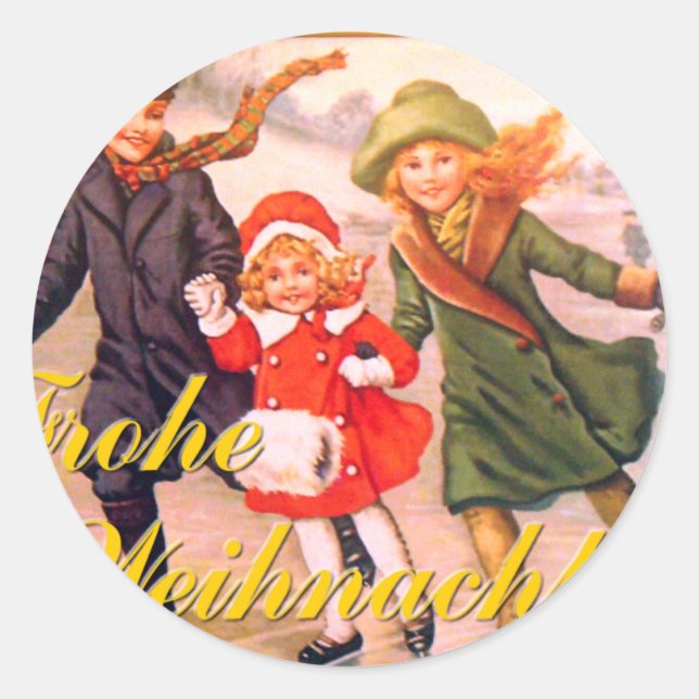 Sticker Rond Carte de Noël allemande Frohe Weihnachten (Devant)
