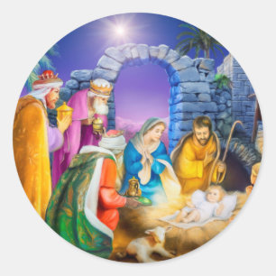 Sticker Rond Carte de Noël chrétienne