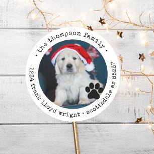Sticker Rond Carte de Noël de chien personnalisée Adresse de re