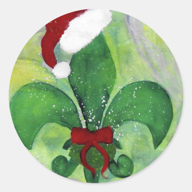 Sticker Rond Carte de Noël Santa Fleur de lis (Devant)