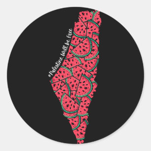 Sticker Rond Carte de Palestine remplie de pastèques   Palestin