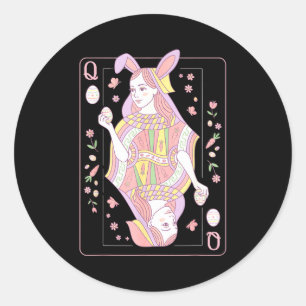 Sticker Rond Carte de Pâques amusante de reine jouant avec un l