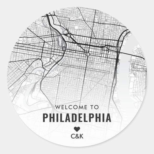 Sticker Rond Carte de Philadelphie | Bienvenue Mariage (Devant)