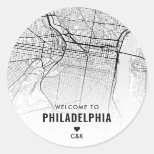 Sticker Rond Carte de Philadelphie   Bienvenue Mariage