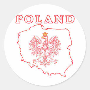 Sticker Rond Carte de Pologne Rouge avec aigle