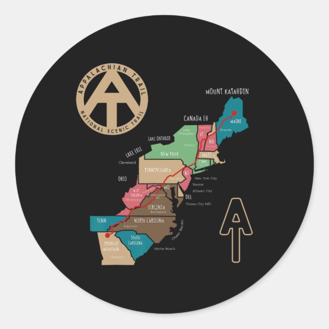 Sticker Rond Carte de randonnée du sentier des Appalaches  (Devant)