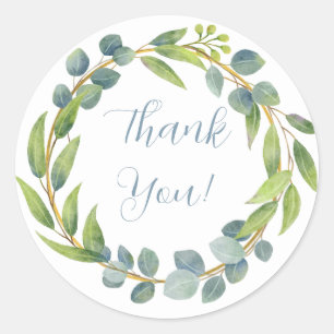 Sticker Rond Carte de remerciement florale à feuille verte aqua