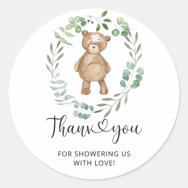 Sticker Rond Carte de remerciement Ourson  (Devant)