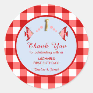 Sticker Rond Carte de remerciement pour 1er anniversaire avec p