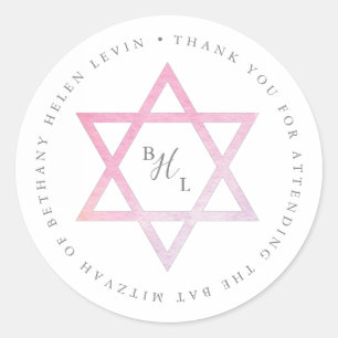 Sticker Rond Carte de remerciement pour Bat Mitzvah à l'aquarel