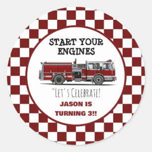 Sticker Rond Carte de remerciement pour camion de pompiers roug