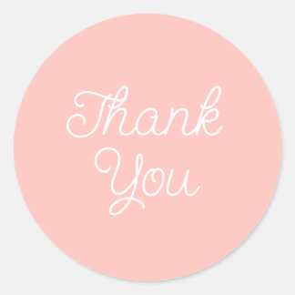 Sticker Rond Carte de remerciement simple calligraphiée rose pâ