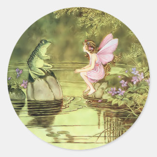 Sticker Rond Carte de remerciements avec Fairy et Frog