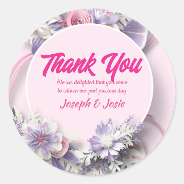 Sticker Rond Carte de remerciements mariage (Devant)
