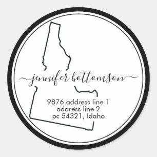 Sticker Rond Carte de retour à la maison Idaho adresse Signatur