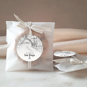 Sticker Rond Carte de San Diego   Bienvenue Mariage