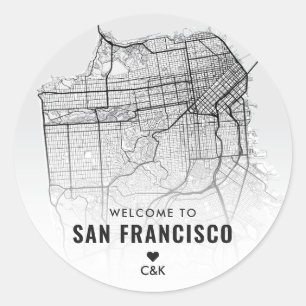 Sticker Rond Carte de San Francisco   Bienvenue Mariage