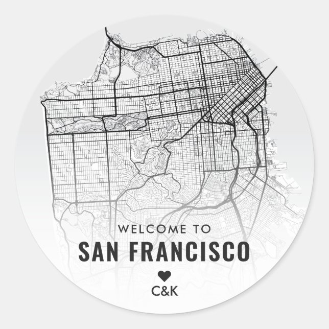 Sticker Rond Carte de San Francisco | Bienvenue Mariage (Devant)