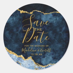 Sticker Rond Carte de sauvegarde en marbre d'agate bleu marine