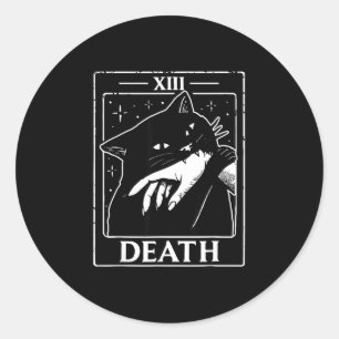 Sticker Rond Carte de tarot de chat noir vintage humour de mort