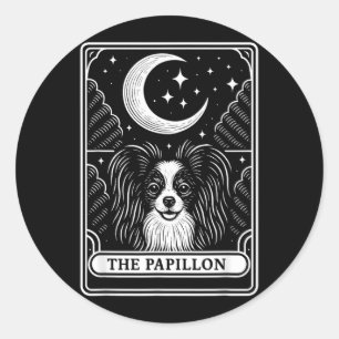 Sticker Rond Carte de tarot de maman chien Papillon Lune croiss