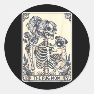 Sticker Rond Carte de tarot de maman Pug squelette Maman Pug Ha