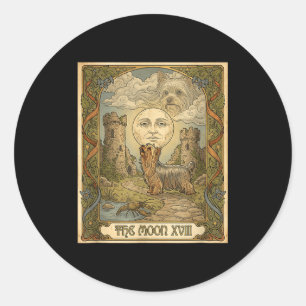 Sticker Rond carte de tarot de mème de chien Yorkie hurlant à l