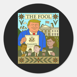 Sticker Rond Carte de tarot de Trump Le Fou impose un tarif sur