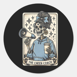 Sticker Rond Carte de tarot d'entraîneur de cheer Coach squelet