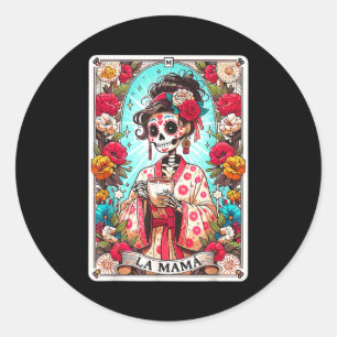 Sticker Rond Carte de tarot drôle la mama squelette mexicain ma