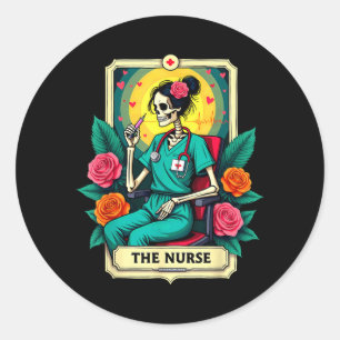 Sticker Rond Carte de tarot gothique Infirmière squelette L'inf