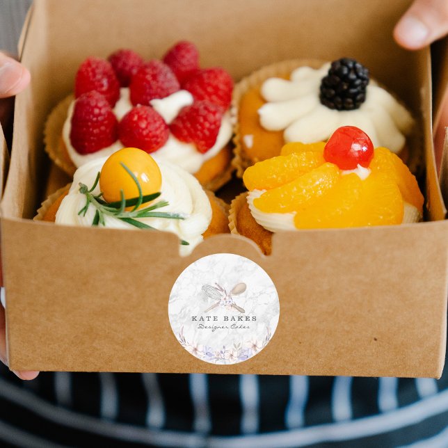 Sticker Rond Carte de visite d'aquarelle florale de pâtisserie (Créateur téléchargé)