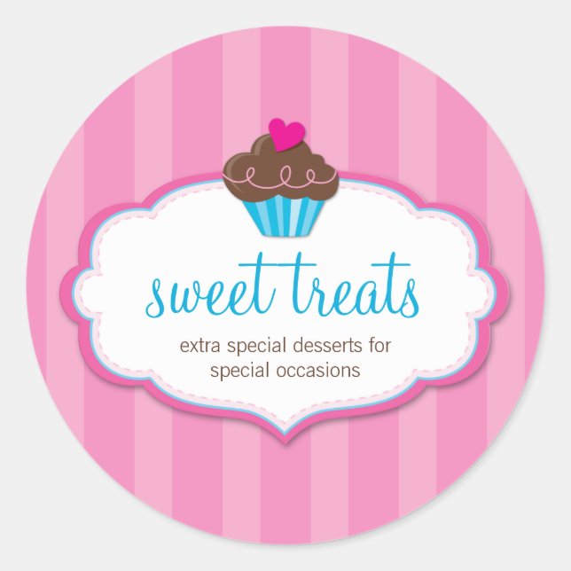 Sticker Rond CARTE DE VISITE mignon gras cupcake rose (Devant)