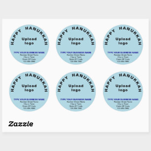 Sticker Rond Carte de vœux d'affaires Hanukkah sur fond bleu cl