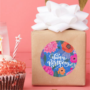 Sticker Rond Carte de vœux d'anniversaire à motif floral lumine