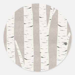 Sticker Rond Carte de vœux de fêtes Joyeux & Lumineux Bouleau