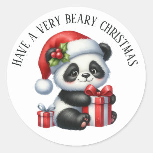 Sticker Rond Carte de vœux de Noël avec un ours panda drôle